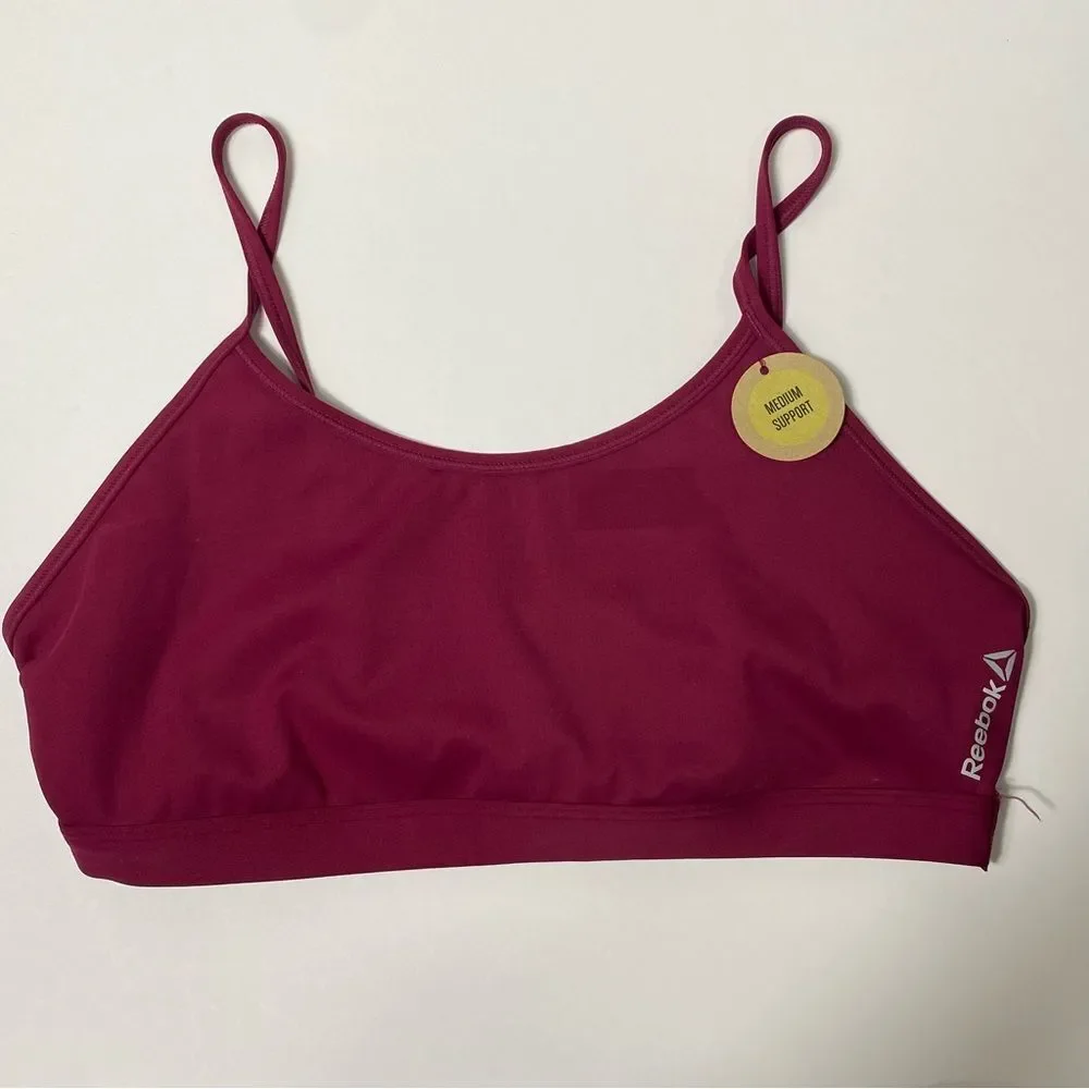 NWT Reebok Sports Bra Fushia Open Back w/ Straps Work Out Yoga Womens Size Large